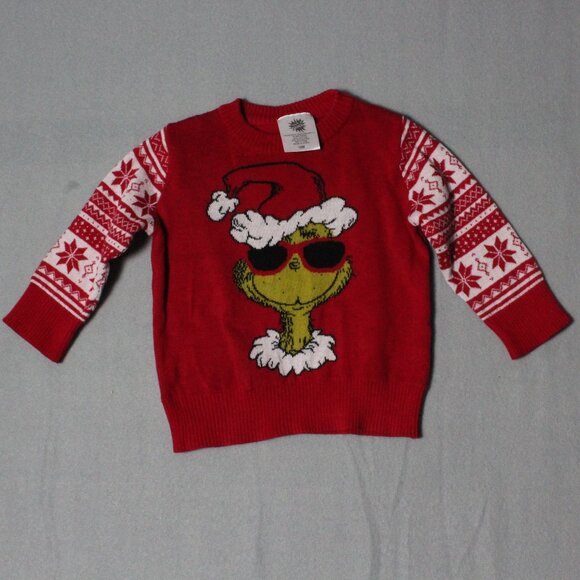 The Grinch Christmas Sweater | Size 12M | Boys Red Holiday Knit - Picture 1 of 4